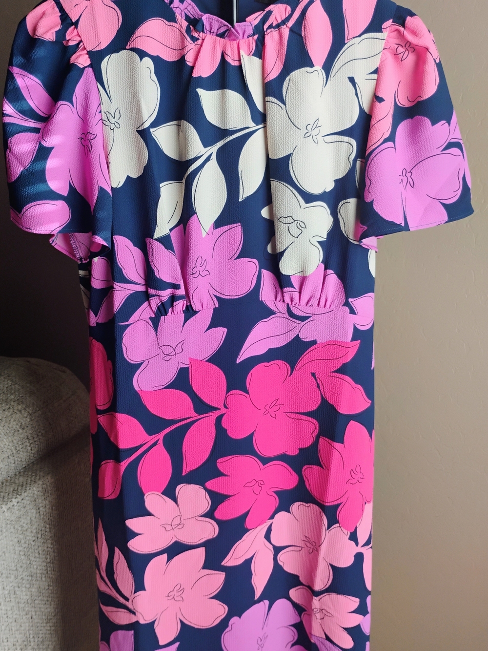 Maggy London, Size 8 And Size 10 Navy Midi Dress with Pink & Cream Floral Print
